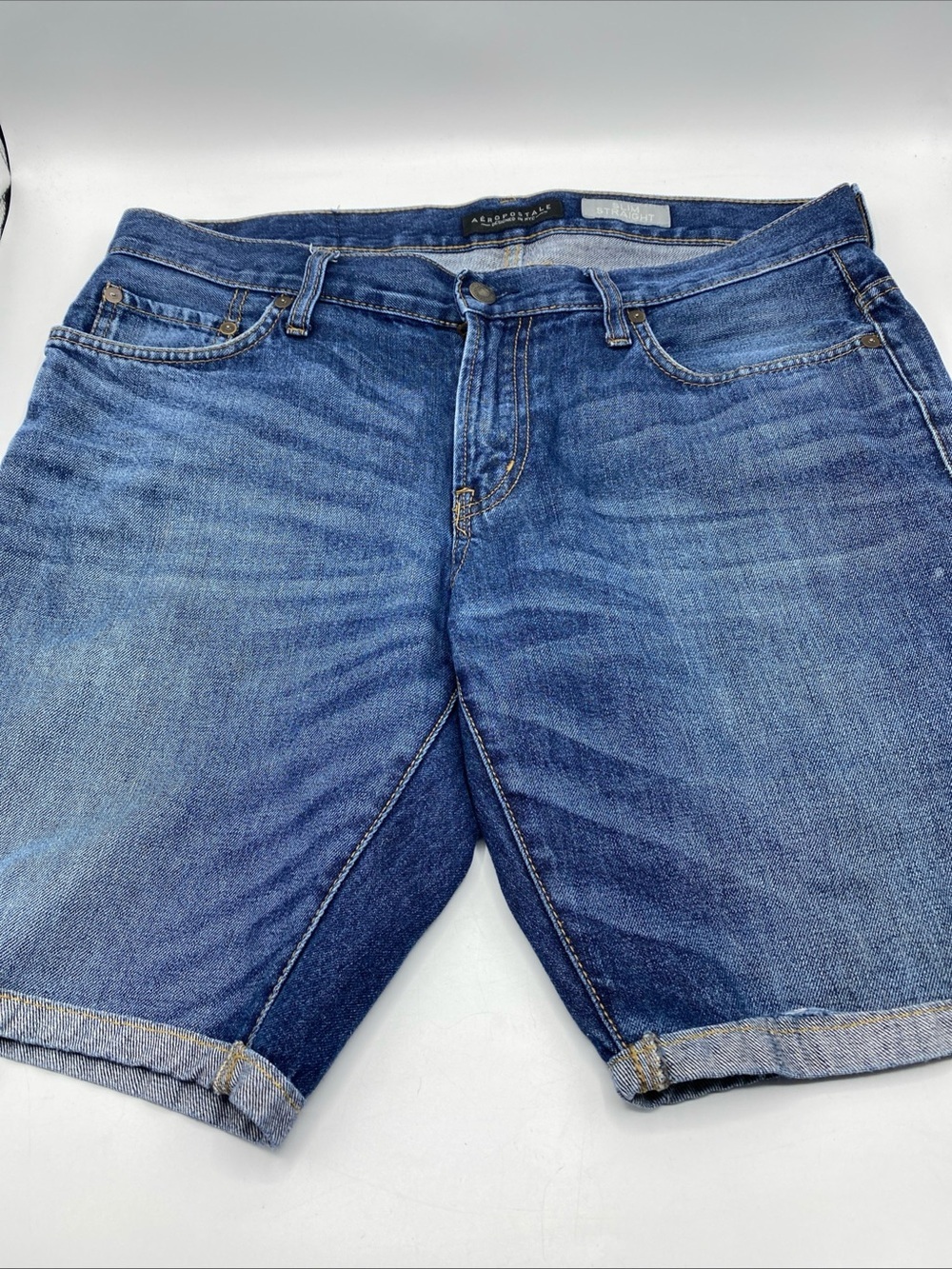 Aeropostale Jorts Men’s Slim Distressed Denim Jean Shorts 33" Waist, 9” Inseam